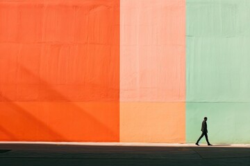 a man standing on a ledge in a white building, Explore the beauty of negative space in minimalist compositions
