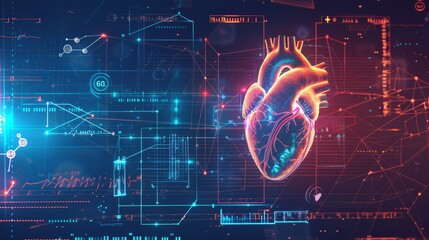 On laboratory or surgery background, digital interface heart testing result, innovative technology.