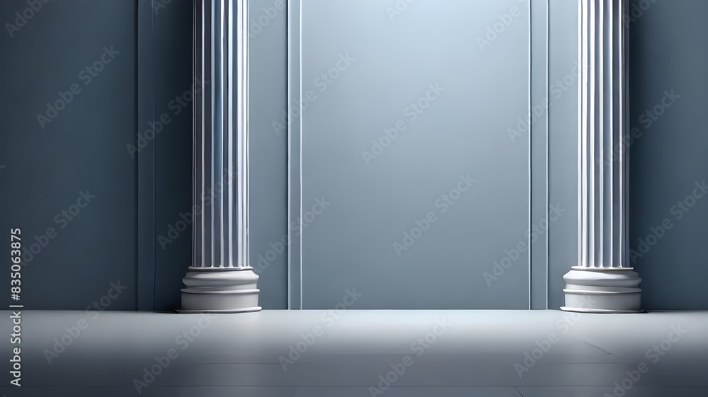 Aufkleber beautiful gray-blue empty wall with columns with lateral lighting. minimalistic background for produ