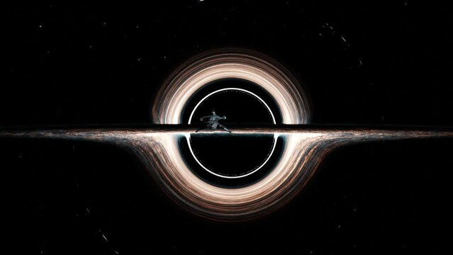 A spaceship came too close to a black hole. It is drawn into the monster.