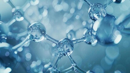 Close-up view of a molecular structure, showcasing interconnected molecules and scientific complexity with a blue-toned background.