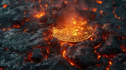 Bitcoin Melting in Lava Symbolizing the Intersection of Cryptocurrency and Financial Loss