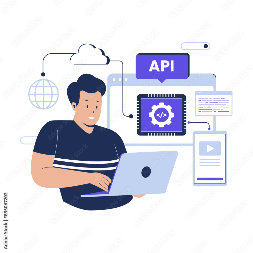Poster application programming interface illustration concept. illustration for websites, landing pages, mo
