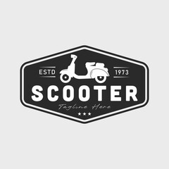 classic scooter motorcycle with vintage badge logo vector illustration design