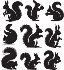 Squirrel silhouettes set, large pack of vector silhouette design, vector isolated white background