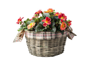 Red and Orange Flowers in Wicker Basket