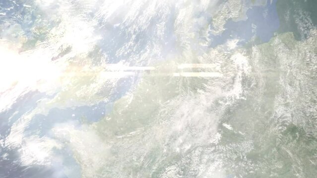 Zoom in from space and focus on Rees, Germany. 3D Animation. Background for travel intro. Elements of this image furnished by NASA