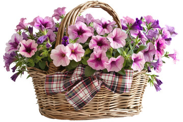 Pink and Purple Flowers in a Wicker Basket