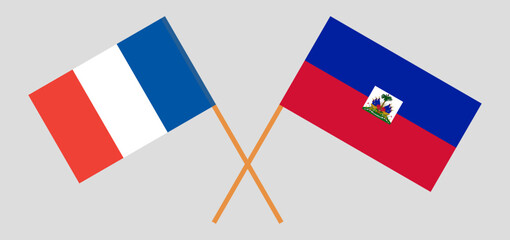 Crossed flags of France and Haiti. Official colors. Correct proportion