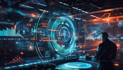 Buat gambar holografik yang menunjukkan serangan dunia maya dan upaya pertahanan, serta alat analisis ancaman