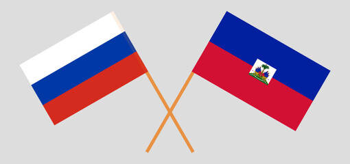 Crossed flags of Russia and Haiti. Official colors. Correct proportion