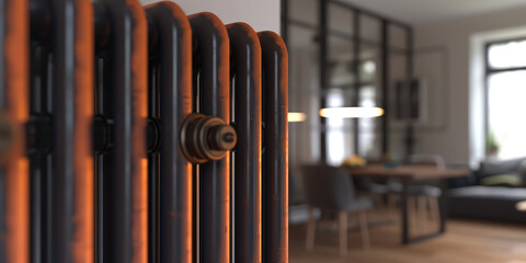 Modern house heater radiator in a minimal interior of living room
