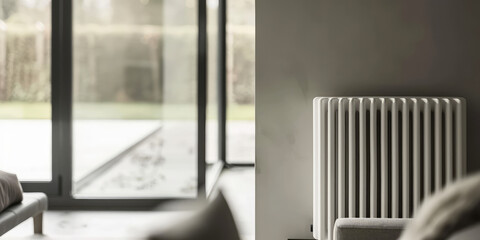 Modern house heater radiator in a minimal interior of living room