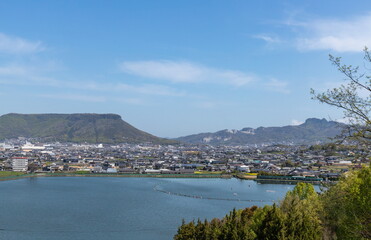 Landscape of Mt. yashima, Mt. gokenzan and lake kume , View from Mt. kume , ( takamatsu city, kagawa, shikoku, japan )