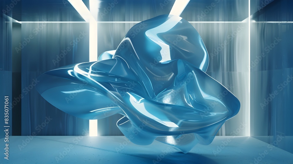 Poster dynamic and fluid digital sculpture exploring surreal architectural concepts