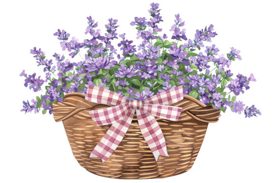 recommend clip art: Lavender Flowers in a Wicker Basket with a Pink and White Bow