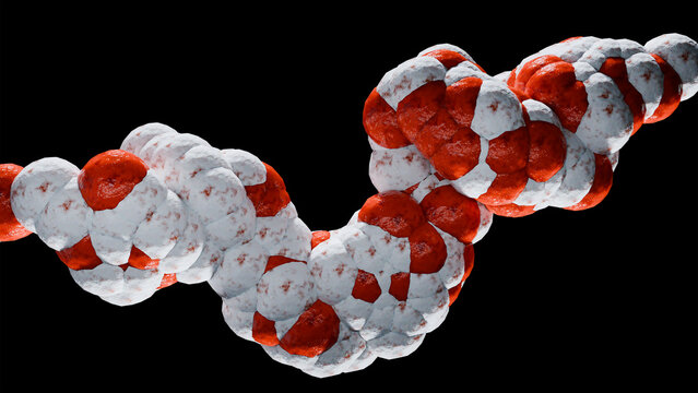 Glucagon-like peptide 1 (GLP1, 7-36) molecule, a potent antihyperglycemic hormone. A neuropeptide and an incretin, chemical structure. treatment of diabetes, Molecular surface, 3d render