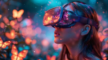 Woman Wearing Goggles In A Neon City At Night