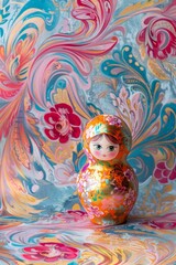 Fototapeta premium Modern Abstract Vinyl Wooden Matryoshka Dolls With Copy Space