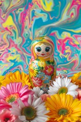 Fototapeta premium Modern Abstract Vinyl Wooden Matryoshka Dolls With Copy Space