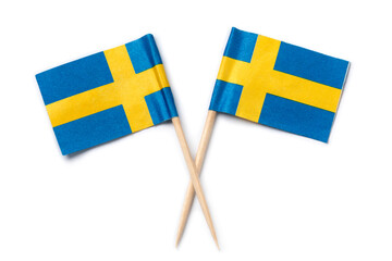 Miniature Swedish paper flags close up full frame as background  