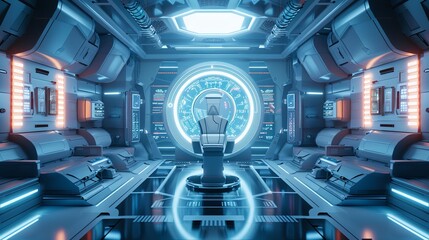 abstract background of Sci Fi l Modern Futuristic laboratory room with chair , 3D illustration rendering