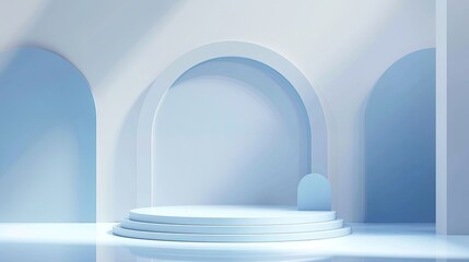 Fototapeta premium background vector 3d blue rendering with podium minimal blue display scene, minimal display background 3d rendering abstract geometric shape blue pastel, 3D stand pedestal background for show product