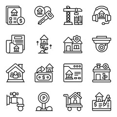 Set of Buildings Linear Icons

