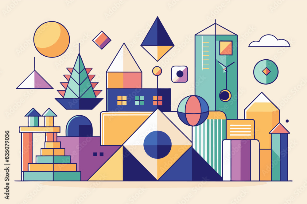 Poster a colorful graphic with geometric shapes and lines, simplify your designs with minimalist geometric 