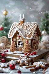 Enchanting Gingerbread House Amidst Sparkling Festive Decorations