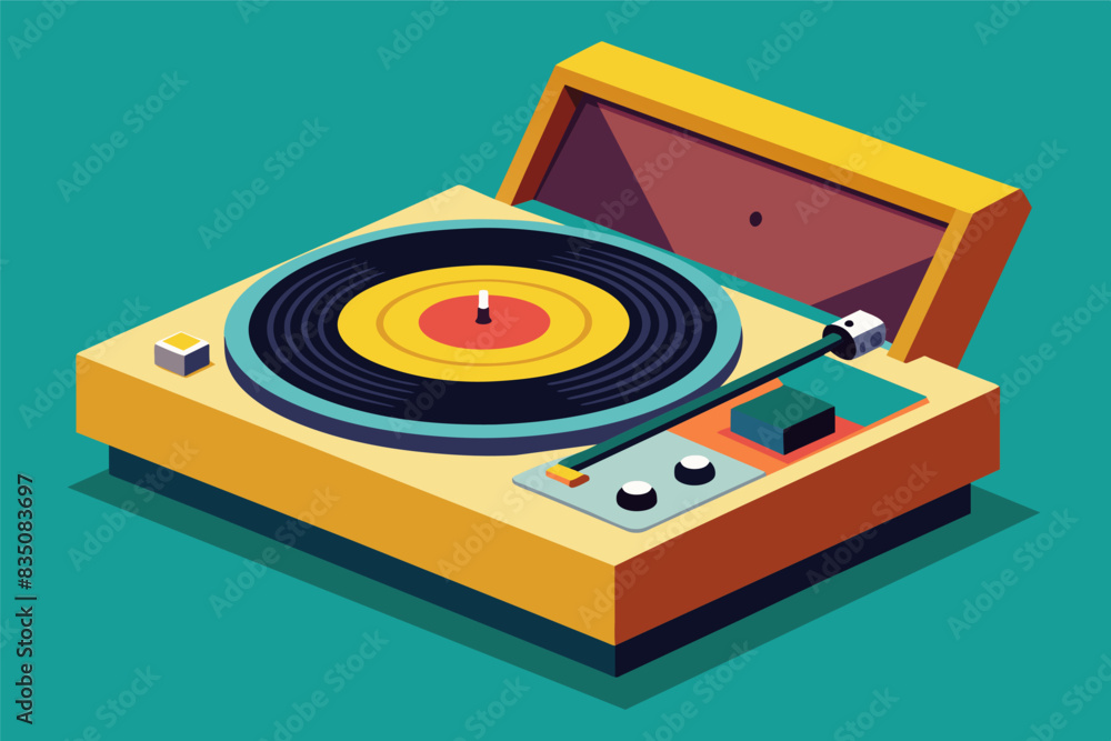 Aufkleber a record player with a record in it, A simple digital vector of a retro record player with vinyl spinning on the turntable
