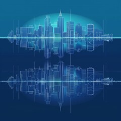 Naklejka premium Brightly Illustrated Future City Skyline with Vector Buildings, abstract graphic, banner design, brochure, pattern design, web, background template