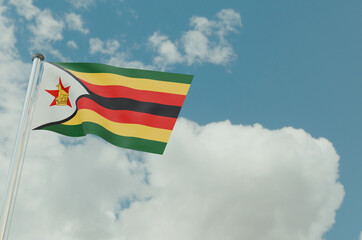 Zimbabwe Flag with Sky Background 3d illustration image
