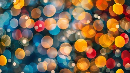 Vibrant bokeh background with colorful light circles, perfect for holiday, festival, or celebratory themes.