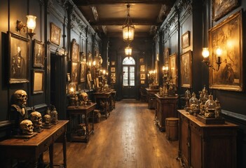 A Victorian-era curiosity museum with eerie corridors filled with strange and unsettling exhibits.