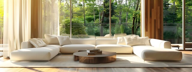 Serene and Spacious Modern Living Room with Minimalist Design and Natural Light