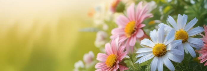 Fototapeta premium Banner summer flowers with free space in light colors