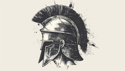 Hittite warrior helmet illustration, modern graphic design, isolated, copy and text space, close-up, macro, white background, black and white. Template, banner, background, wallpaper, backdrop

