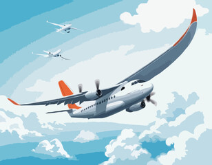 Modèle 3D réaliste d’un avion volant dans les airs isolé sur fond blanc. Avion de passagers volant dans le ciel. Illustration vectorielle