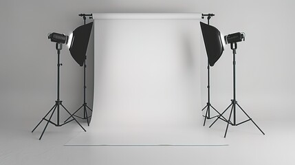 photographic studio white backdrop paper roll with lights