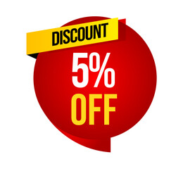 Sale banner, Red sale banner, Sale label 5% off, Discount banner