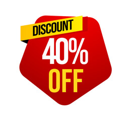 Red discount label, 40% off, Sale label