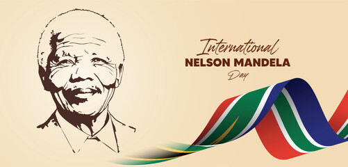 Nelson Mandela international day 18 july South Africa flag ribbon vector poster