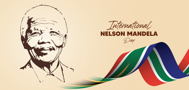 Nelson Mandela international day 18 july South Africa flag ribbon vector poster - Powered by Adobe