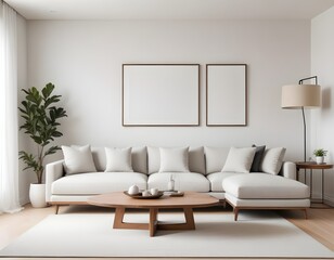 
Frame mockup, ISO A paper size. Living room poster mockup. Modern interior design. Living room Interior mockup with house background. 3D render