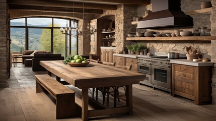 Large Wooden Table Rustic Kitchen