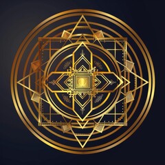 Golden Shri Yantra on a Dark Background: A Vibrant Symbol of Faith and Culture, 4K HD Wallpaper