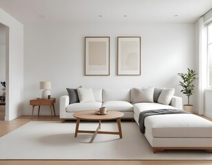 
Frame mockup, ISO A paper size. Living room poster mockup. Modern interior design. Living room Interior mockup with house background. 3D render