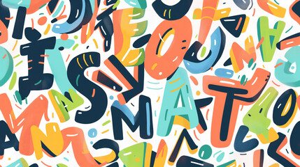 Obraz premium The flat capital letters of the English alphabet are randomly drawn on a white background, creating a solid background.