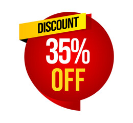 Label badge, Red sale 35% 0ff, Marketing deal sale tag giving super offer on half price, Sale discount label